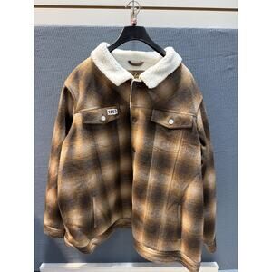 Johnny Bigg Vintage Style Faux Wool Trucker Jacket Men Sz 8XL Brown Pre-Owned